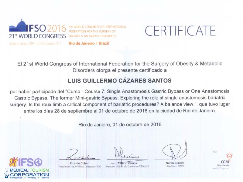 Dr. Luis Cazares - Certificate