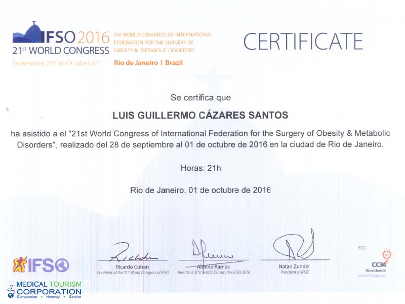 Dr. Luis Cazares - Certificate