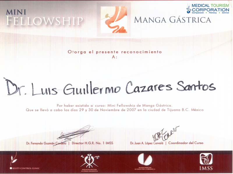 Dr. Luis Cazares - Certificate