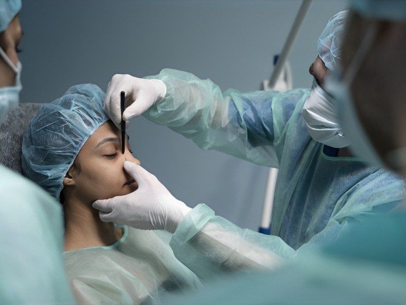 Doctor marking the nose for rhinoplasty