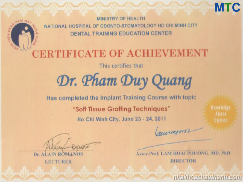 Hanoi dentist certificate