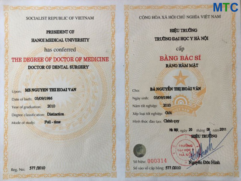 Hanoi dentist certificate