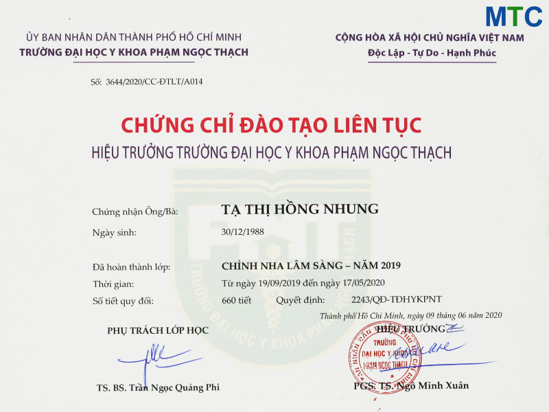 Hanoi dentist certificate