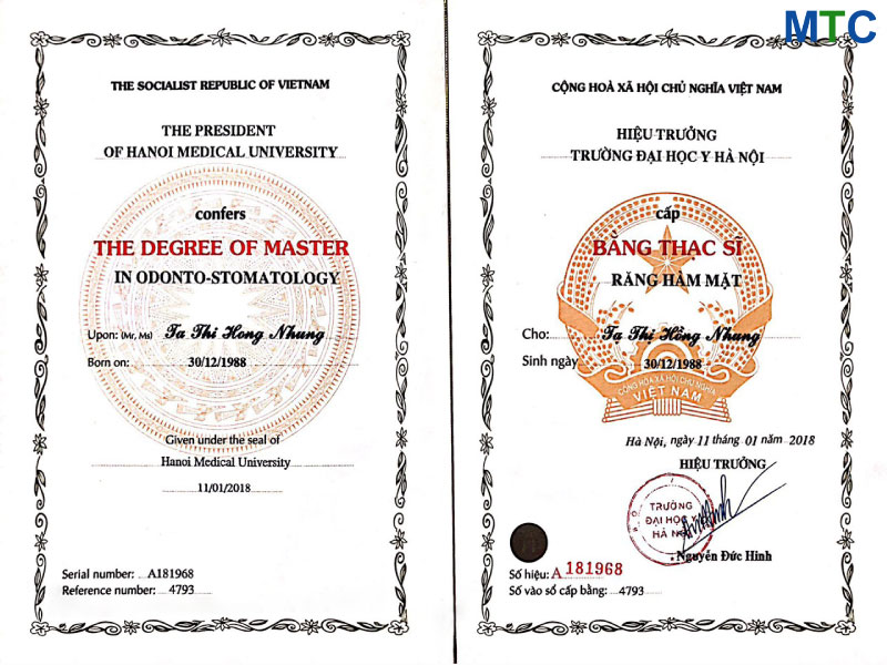 Hanoi dentist certificate