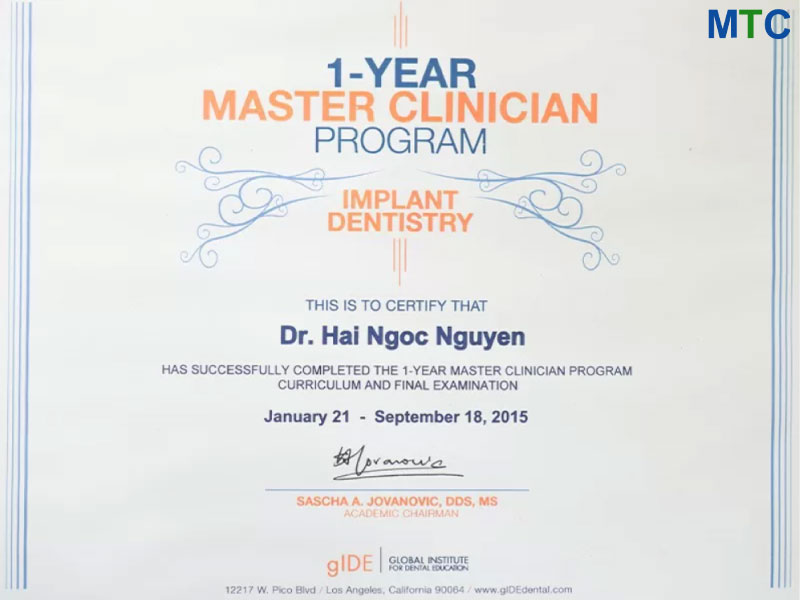 Ho Chi Minh City dentist certificate