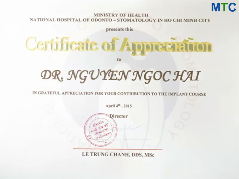 Ho Chi Minh City dentist certificate