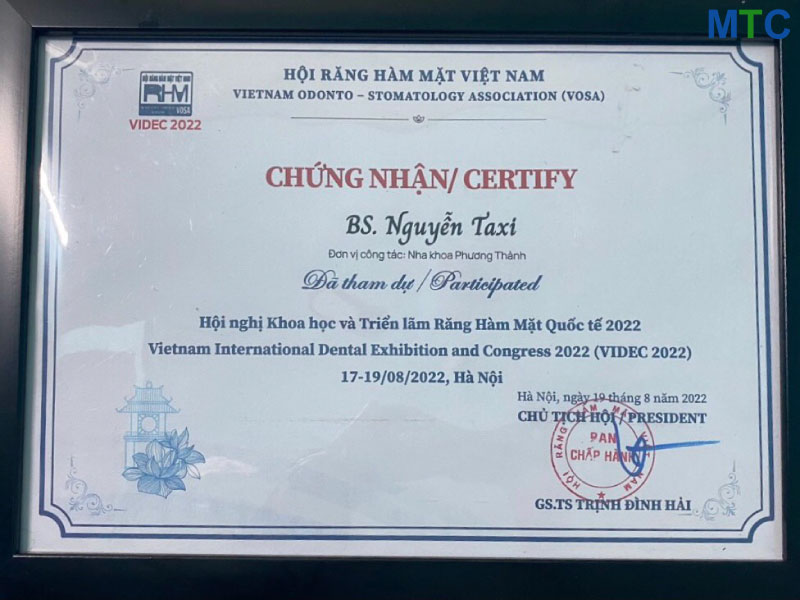 Ho Chi Minh City dentist certificate