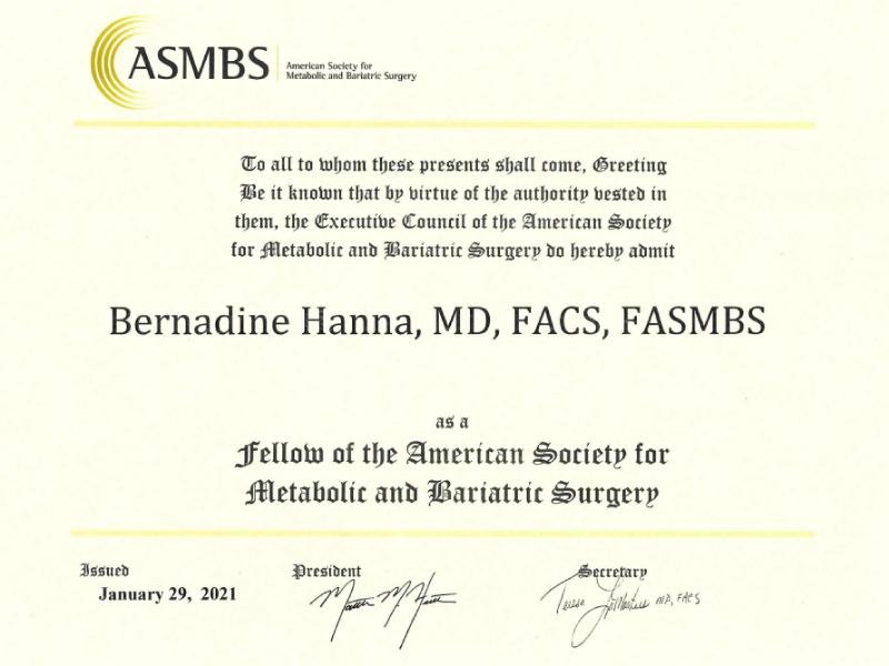 Dr. Bernie Hanna certificate