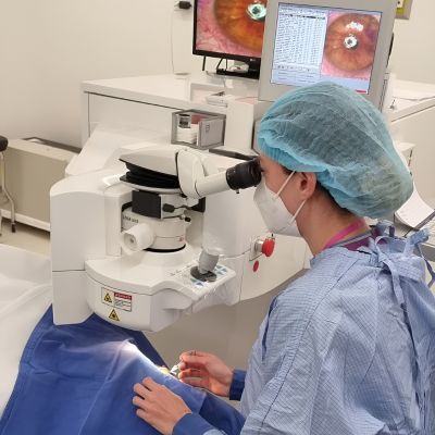 Eye surgeon performing LASIK