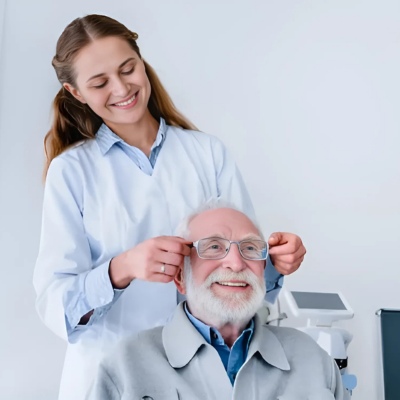 Enlace Visual, Mexico City, Mexico- Patient and Doctor Eye discussing eye issues